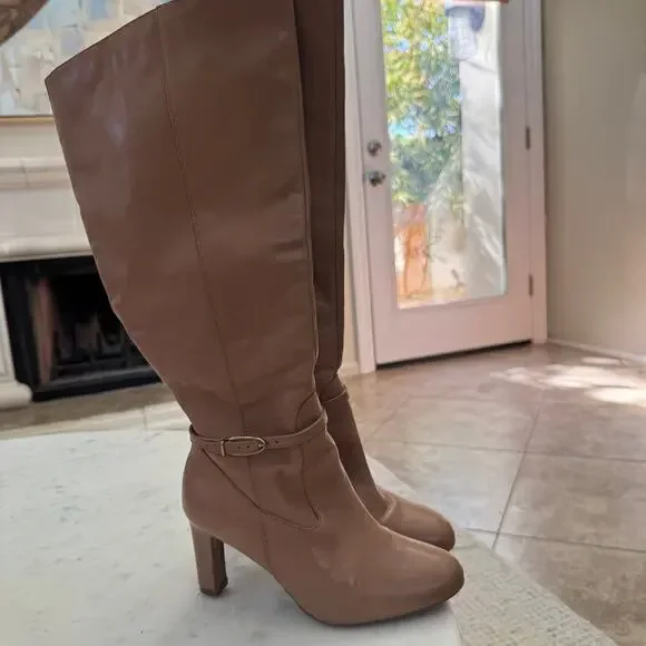 EUC $220 Naturalizer Henry Tan Chestnut Leather Knee High Heeled Boots - Picture 4 of 8